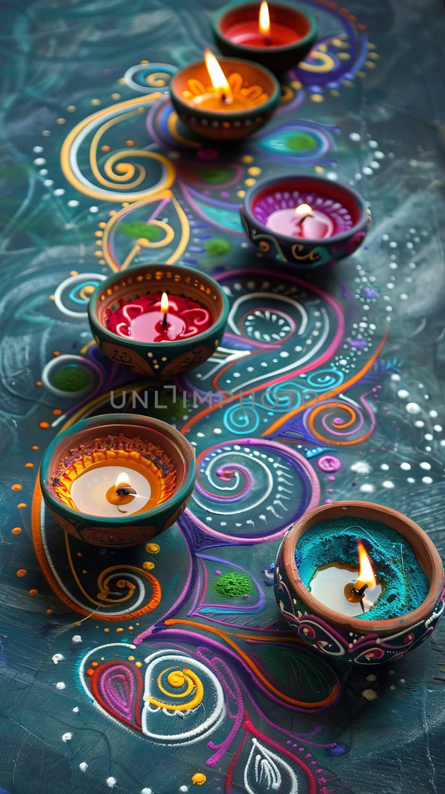 Diwali diyas and rangoli patterns for light
