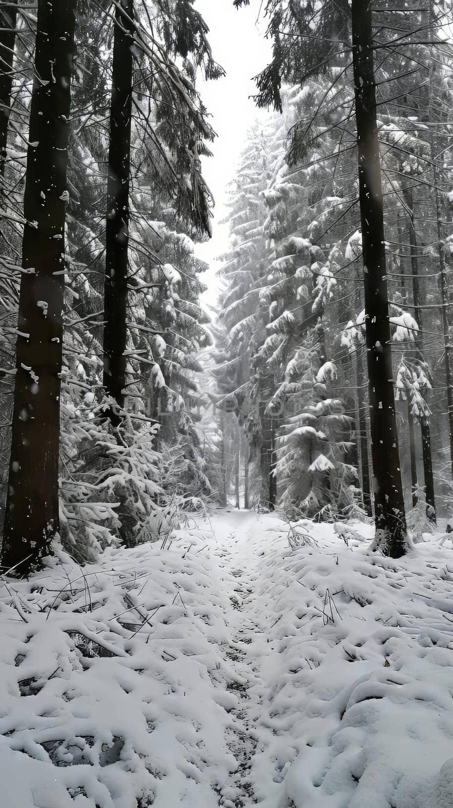 Enchanted fir woodlands cloaked in snow
