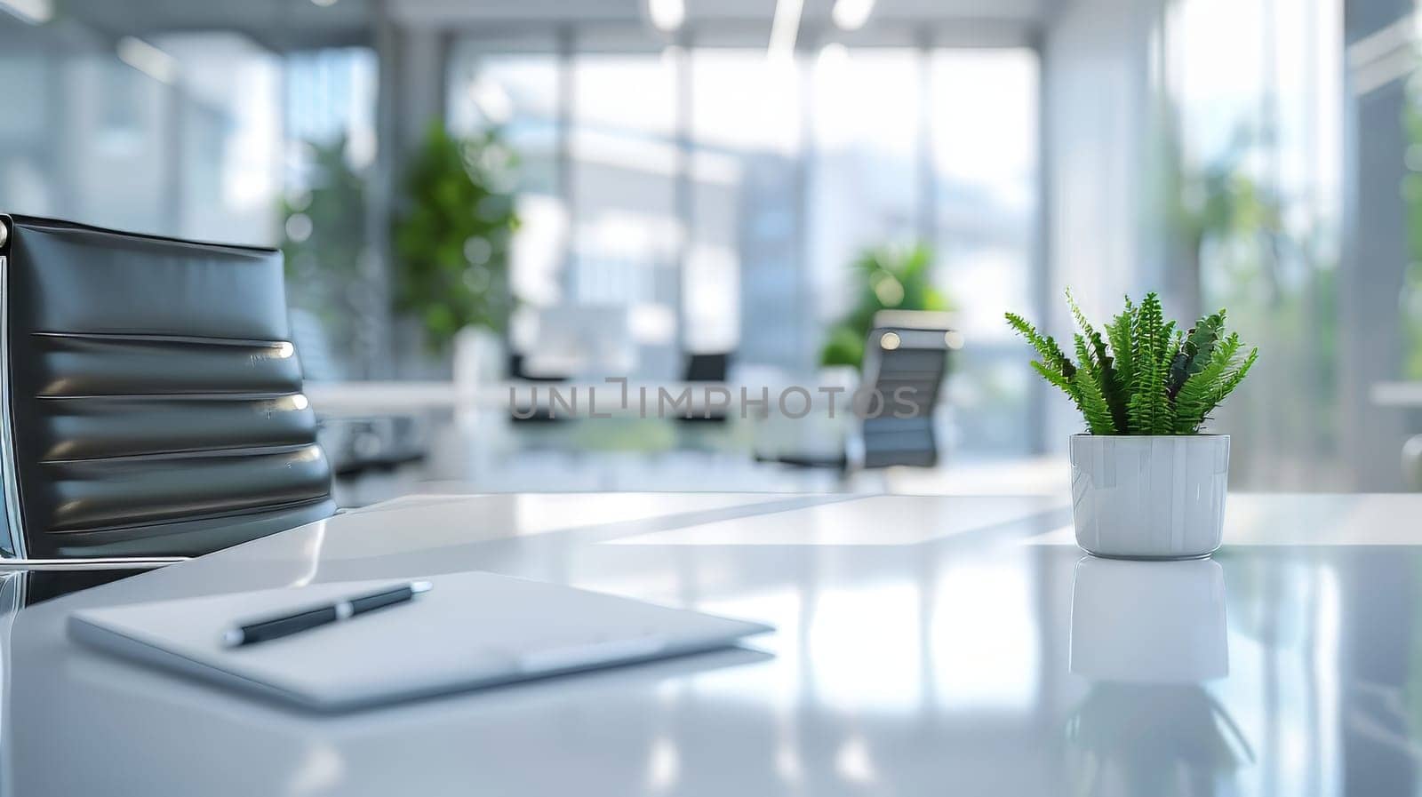 Empty office desk with space for custom text or logo