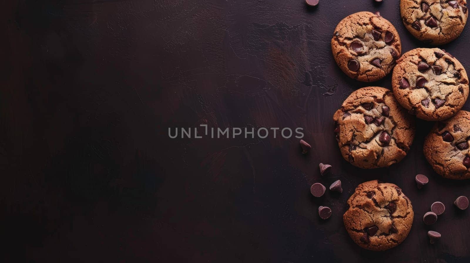 Freshly baked cookies rotating with space for text overlay