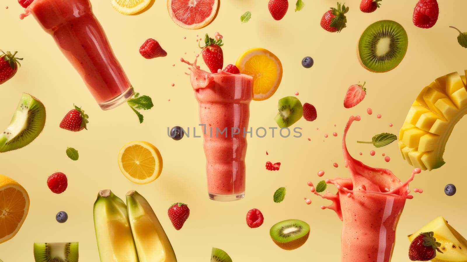 Harmonious arrangement of spinning smoothie ingredients in a harmonious pattern