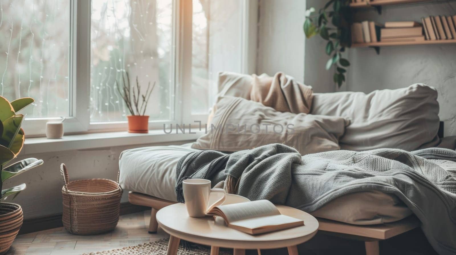 Inspirational poster design presenting cozy and comfortable interior decor setups for relaxed living
