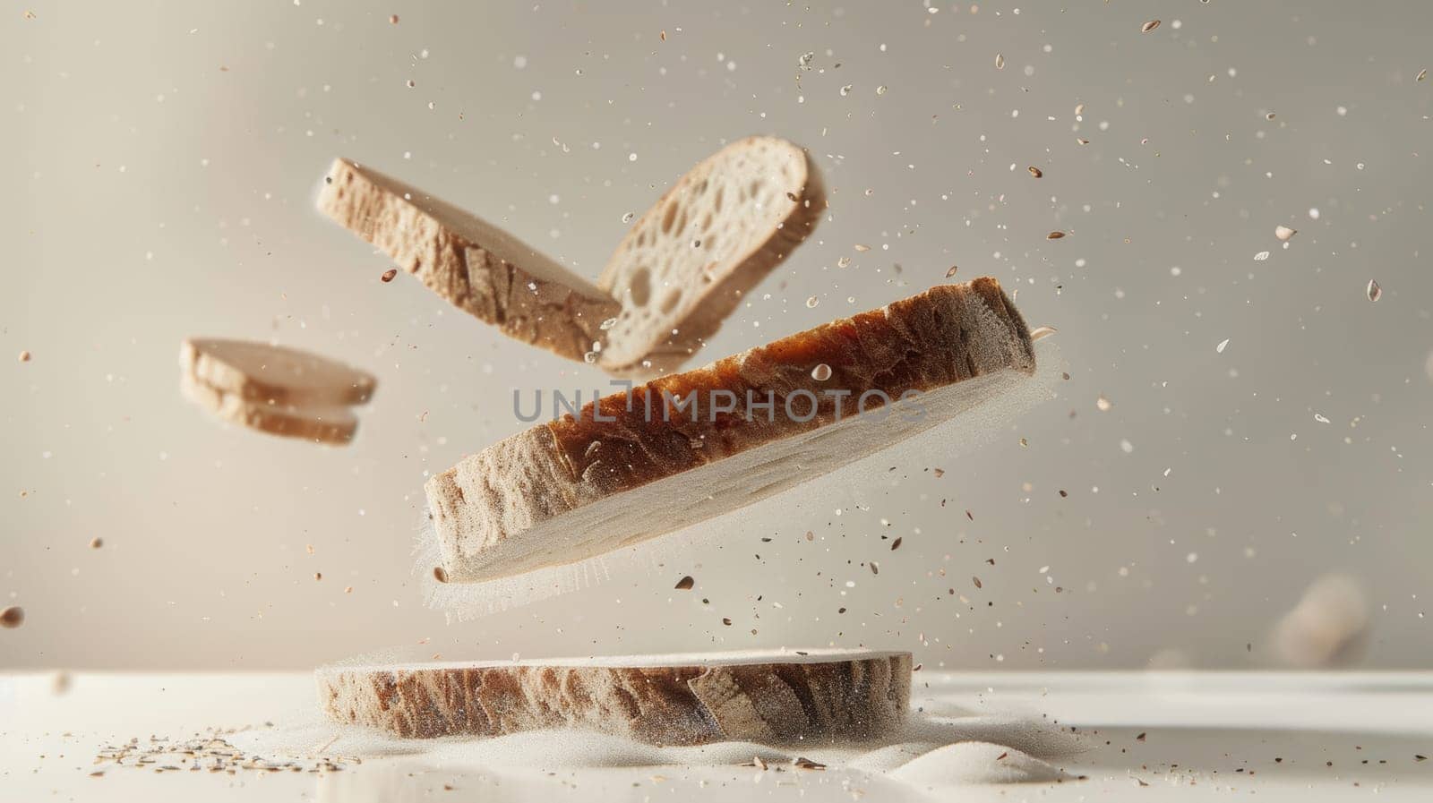 Inviting design with levitating slices of bread and space for recipes