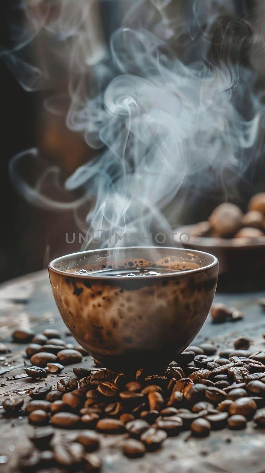 International Coffee Day steaming cups and beans