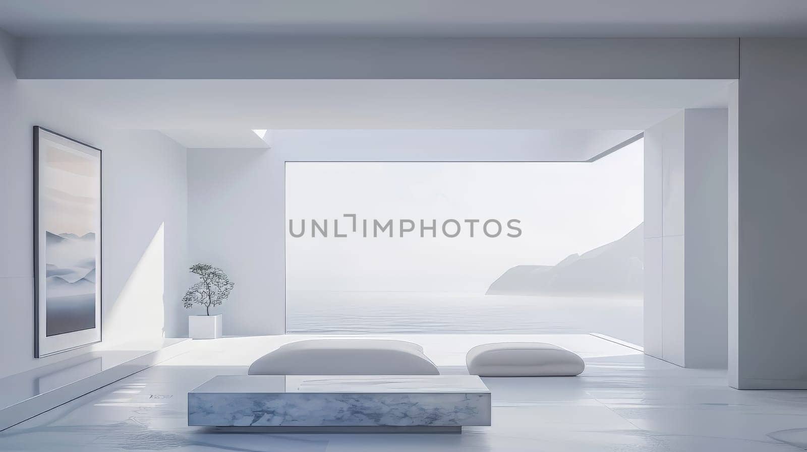 Minimalist interior design with space for promotional content