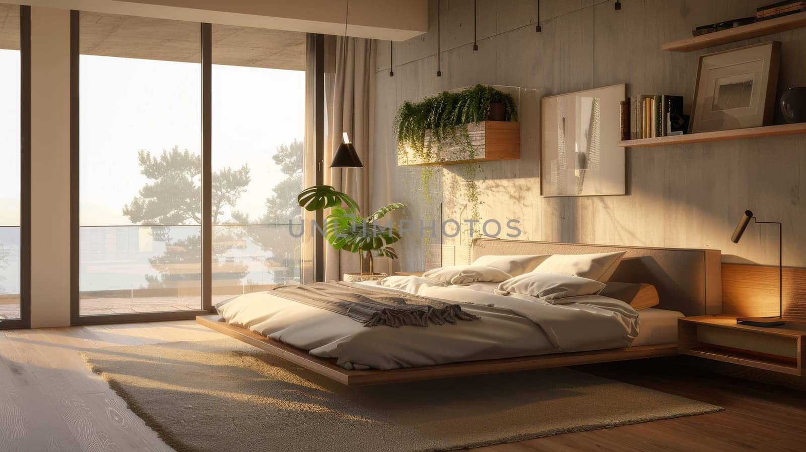 Modern bedroom with minimalist color scheme