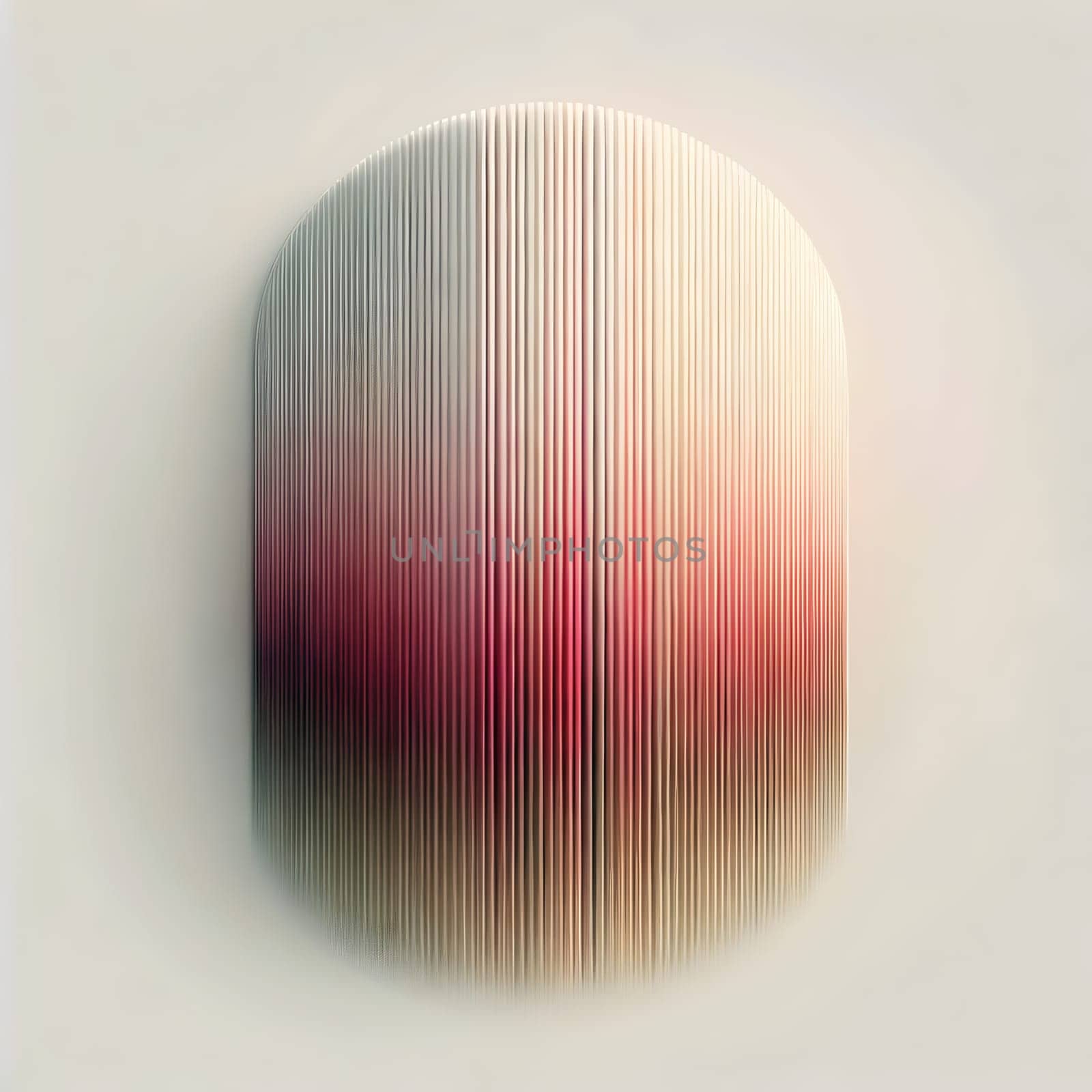 A geometric abstract design featuring a circular pattern of vertical lines with a gradient of pink and orange hues on a light background. A high-quality photo.