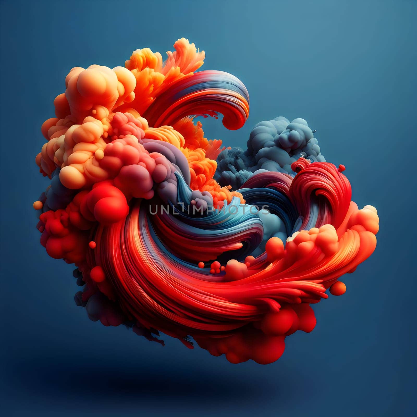 A 3D rendering of swirling, abstract shapes of colorful paint, creating a dynamic and vibrant design. A high-quality photo.