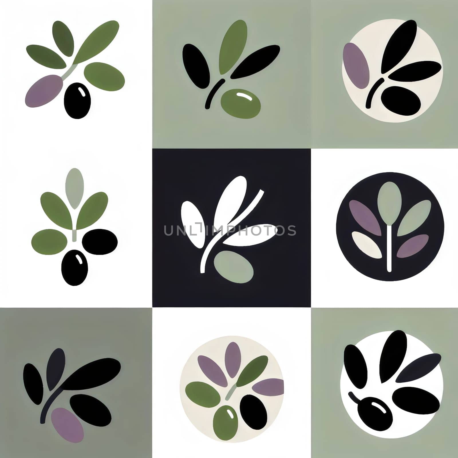 A set of icons representing olive branches, symbolizing peace, harmony, and prosperity. A high-quality photo.
