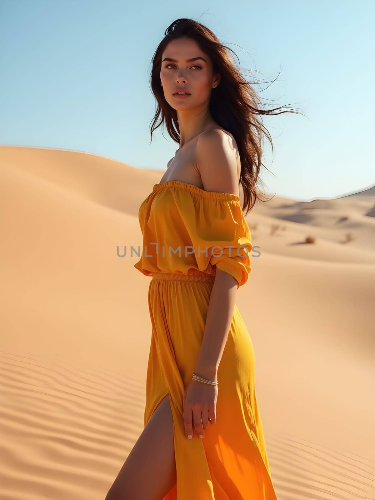 Beautiful fashion woman in desert