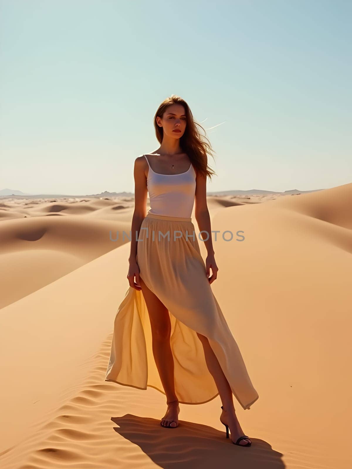 Beautiful fashion woman in desert