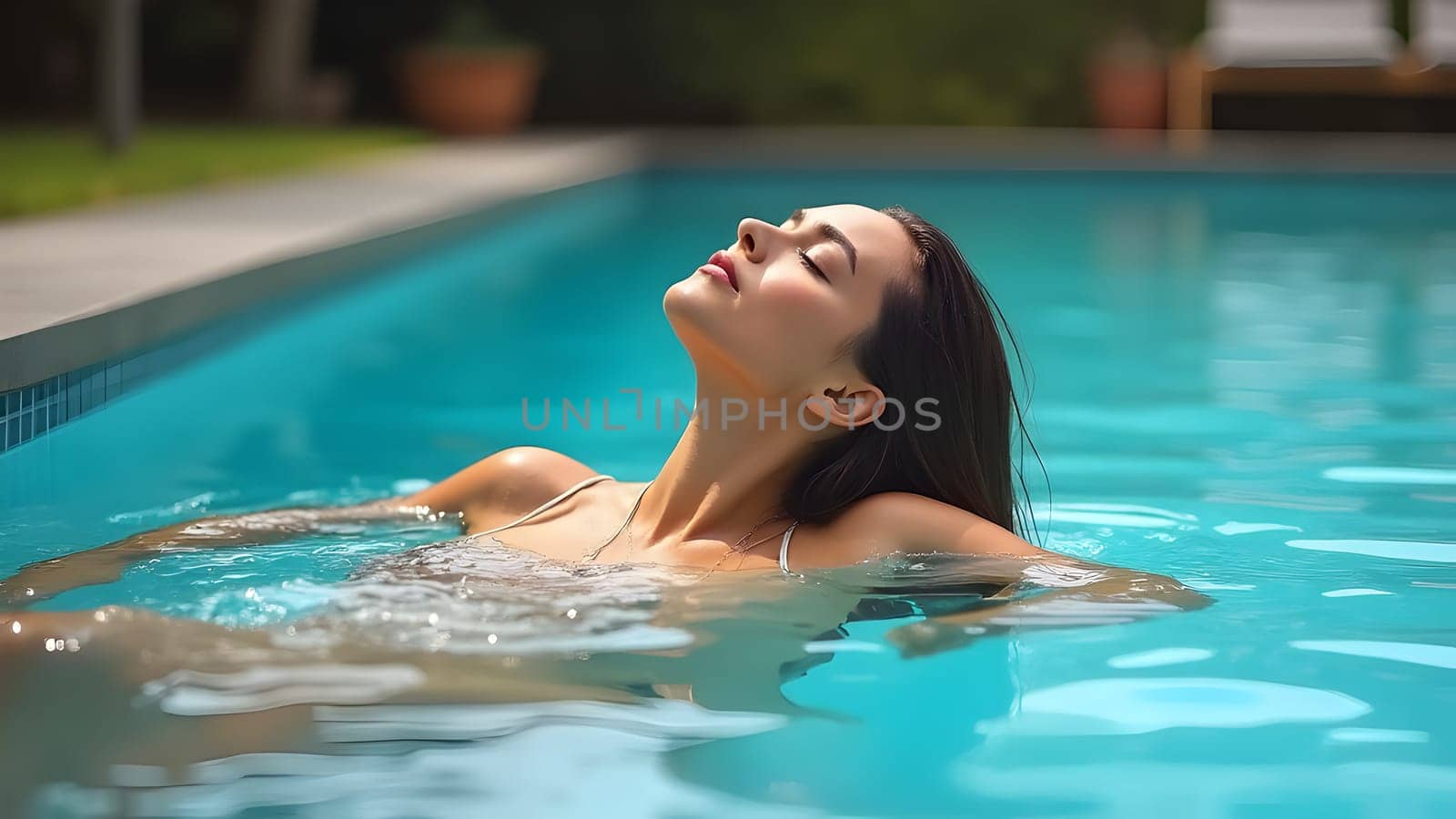 Beautiful woman in the pool