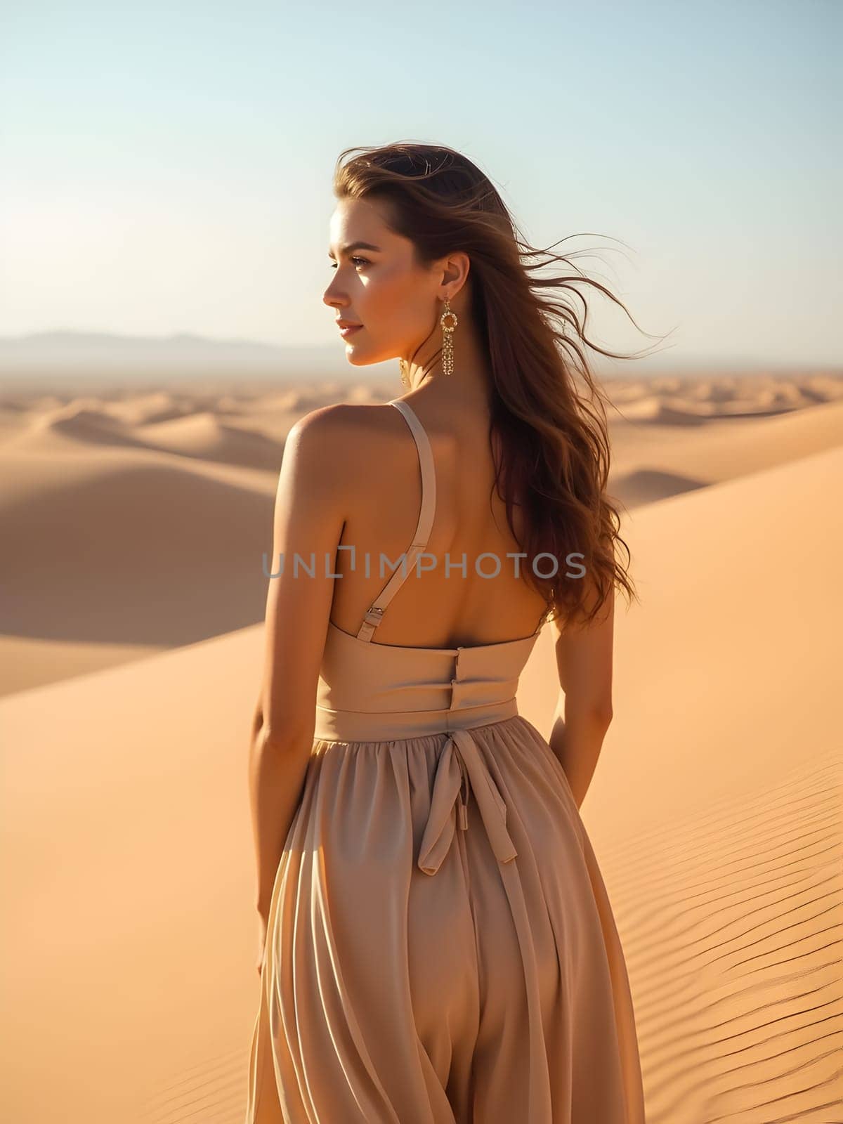 Beautiful fashion woman in desert