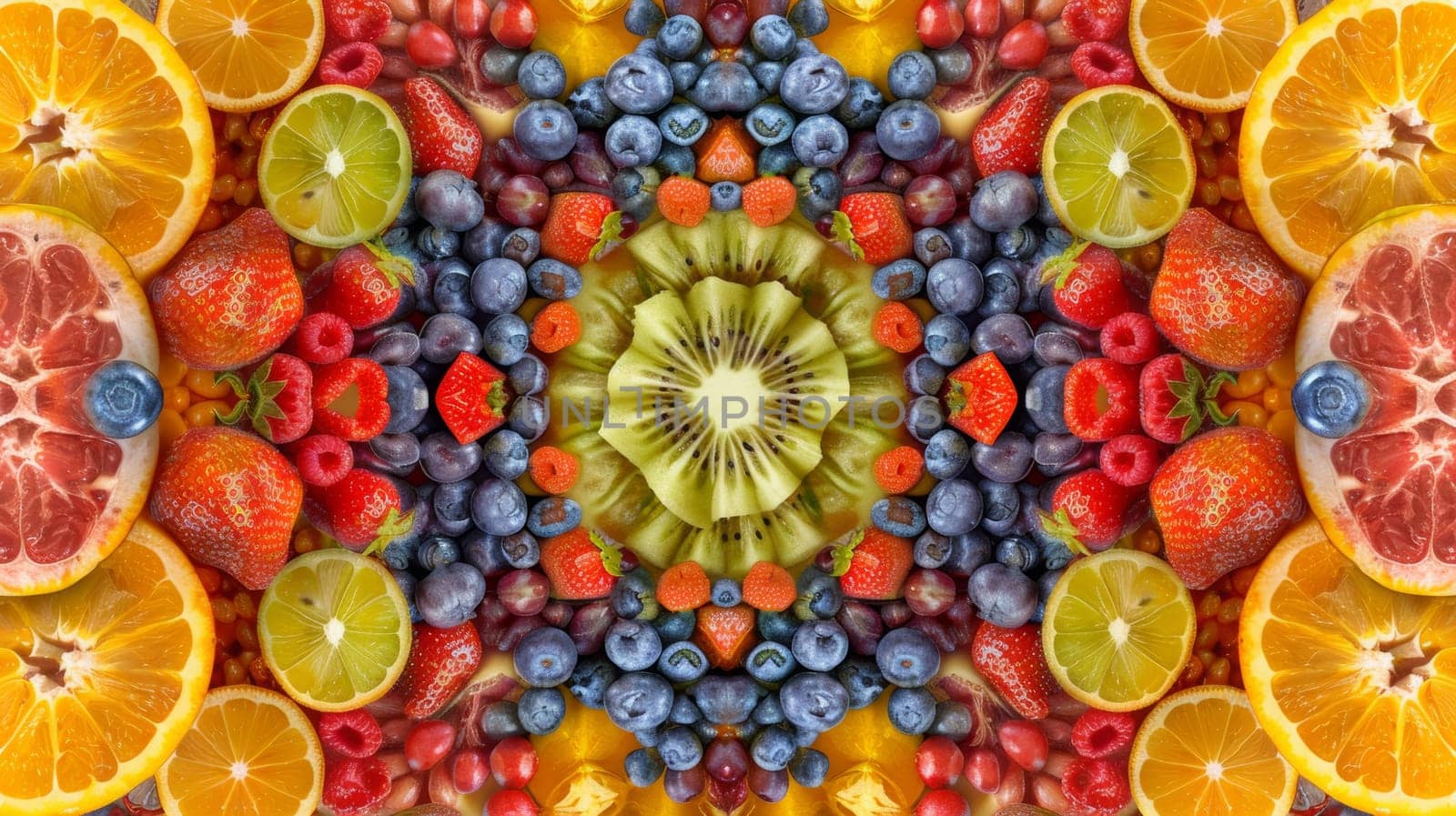 Organic layout of rotating fruits forming a natural pattern