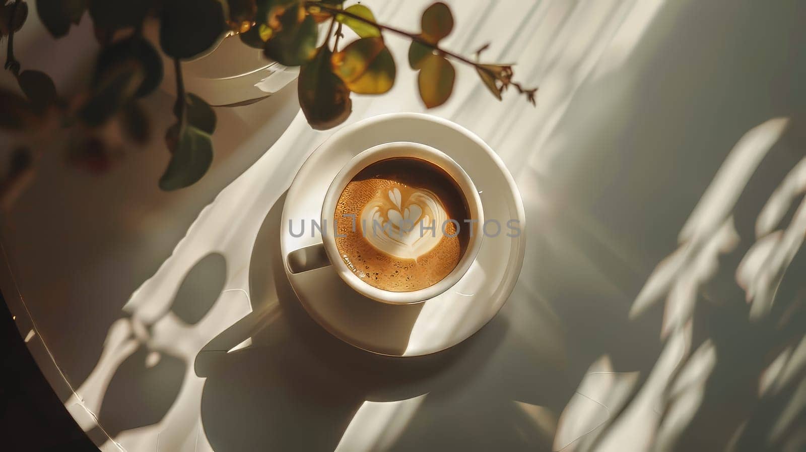 Overhead shot capturing the tranquility of a cup of coffee