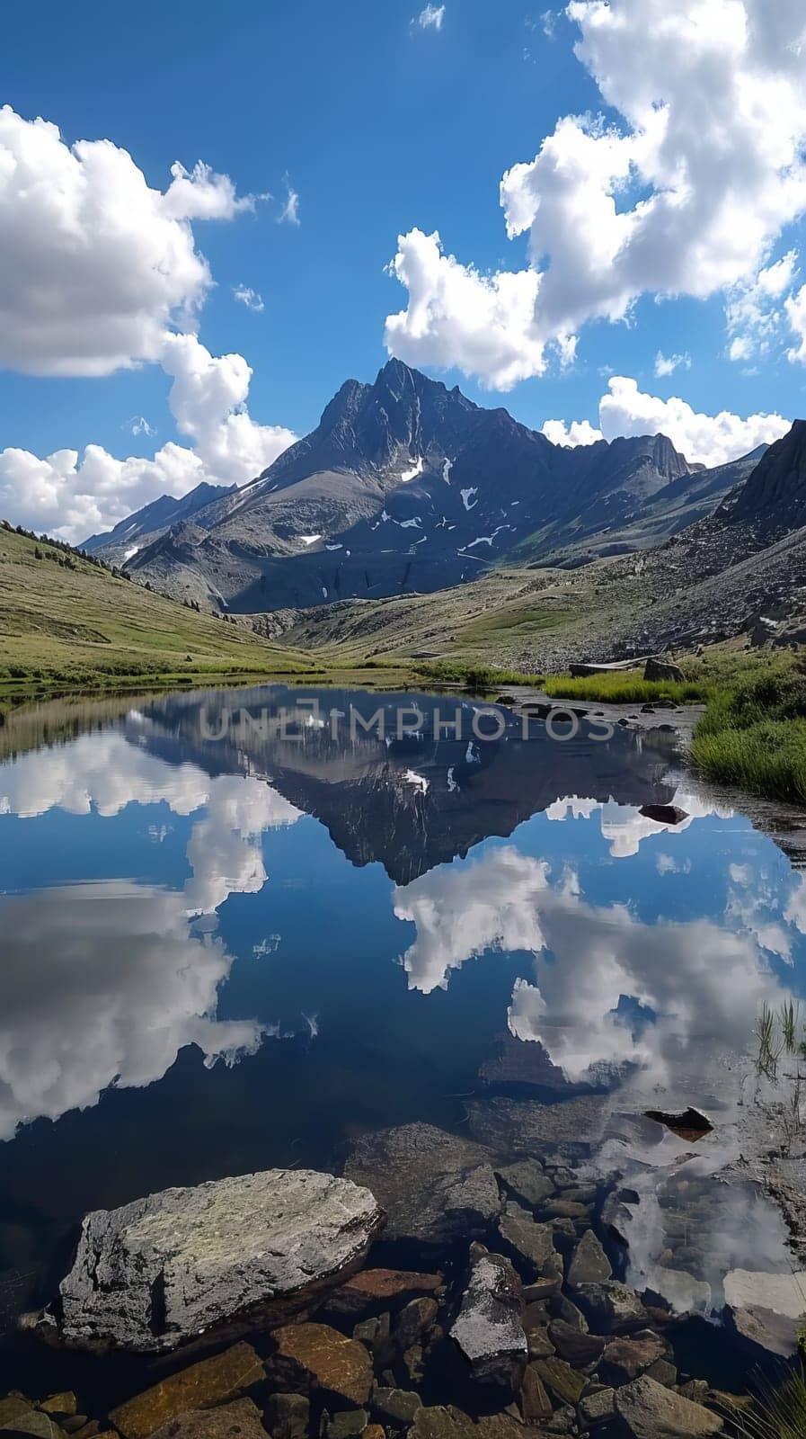Pristine mountain tarns reflecting cloud-streaked skies