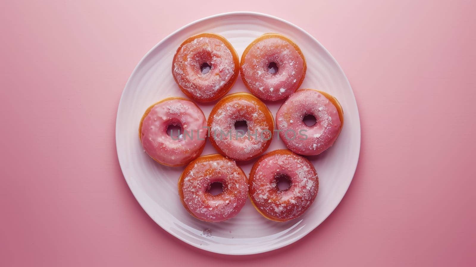 Rotating plate of freshly baked donuts from above