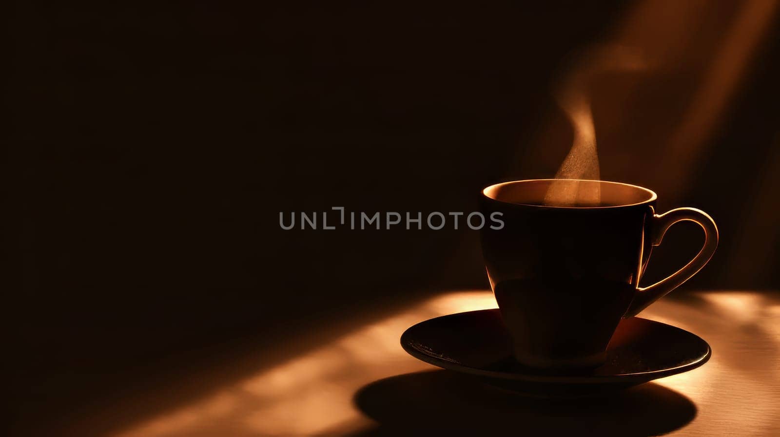 Shadows reveal a silhouette of a fragrant cup of hot coffee