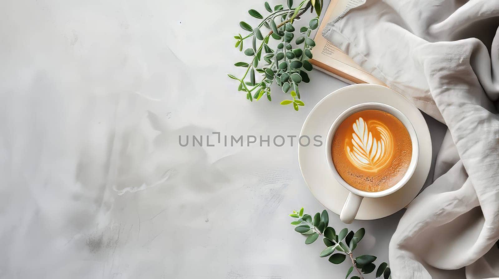 Serene layout featuring a hot cup of coffee and ample copy space