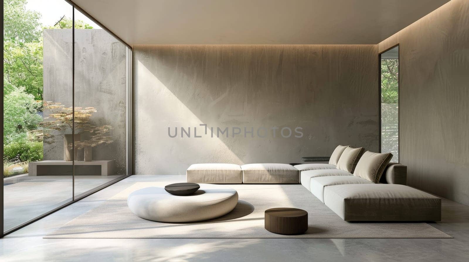 Serene minimalist living room with comfortable seating