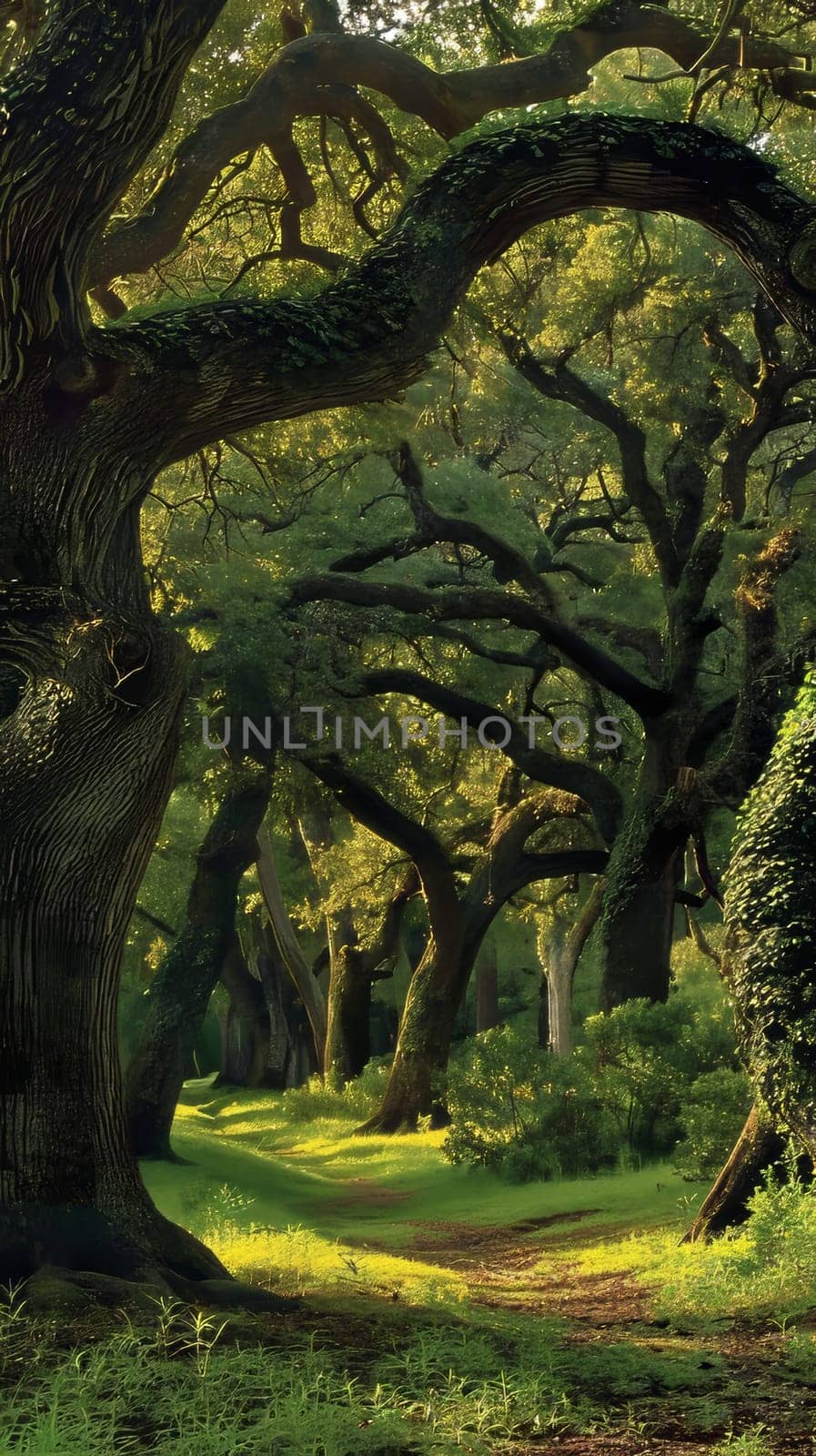 Towering oak forests sheltering sacred groves