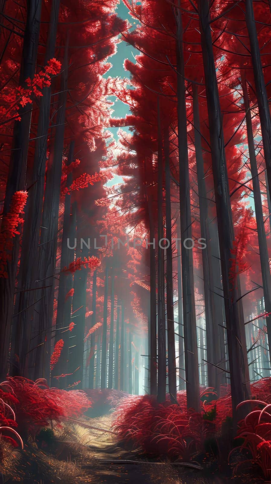 Towering red pine forests swaying in the wind