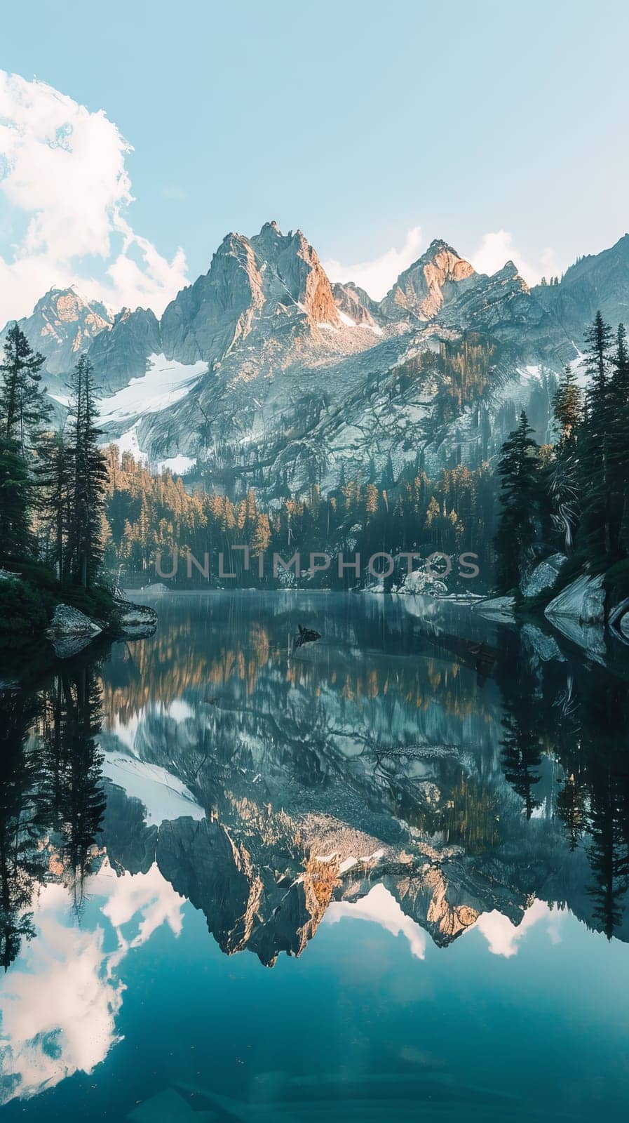 Tranquil mountain lakes reflecting towering peaks
