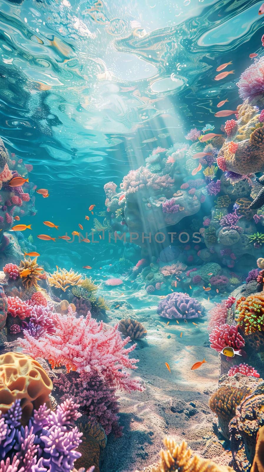 Vibrant coral gardens beneath turquoise waters