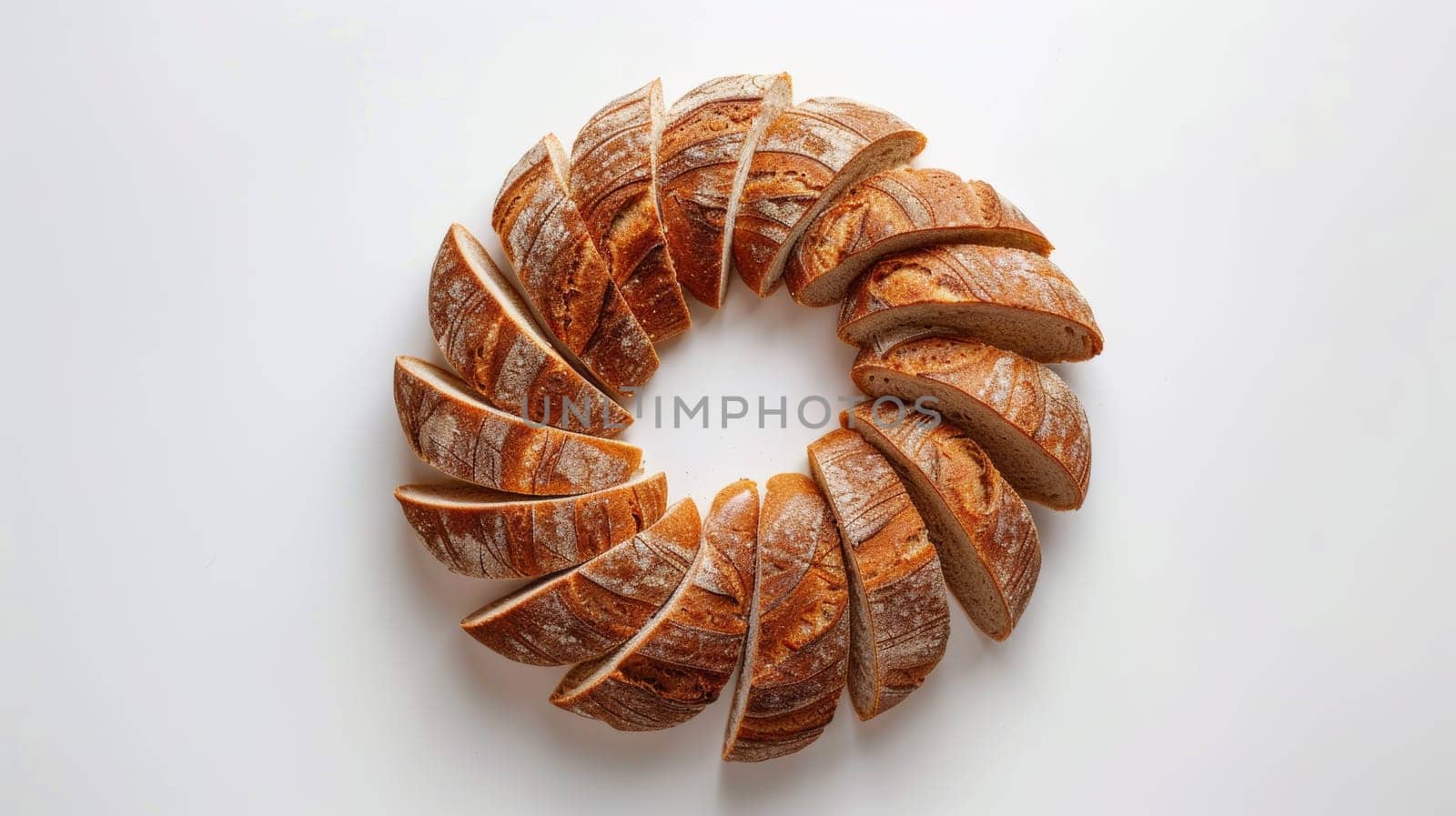 Spinning bread slices forming a circle, representing community and togetherness