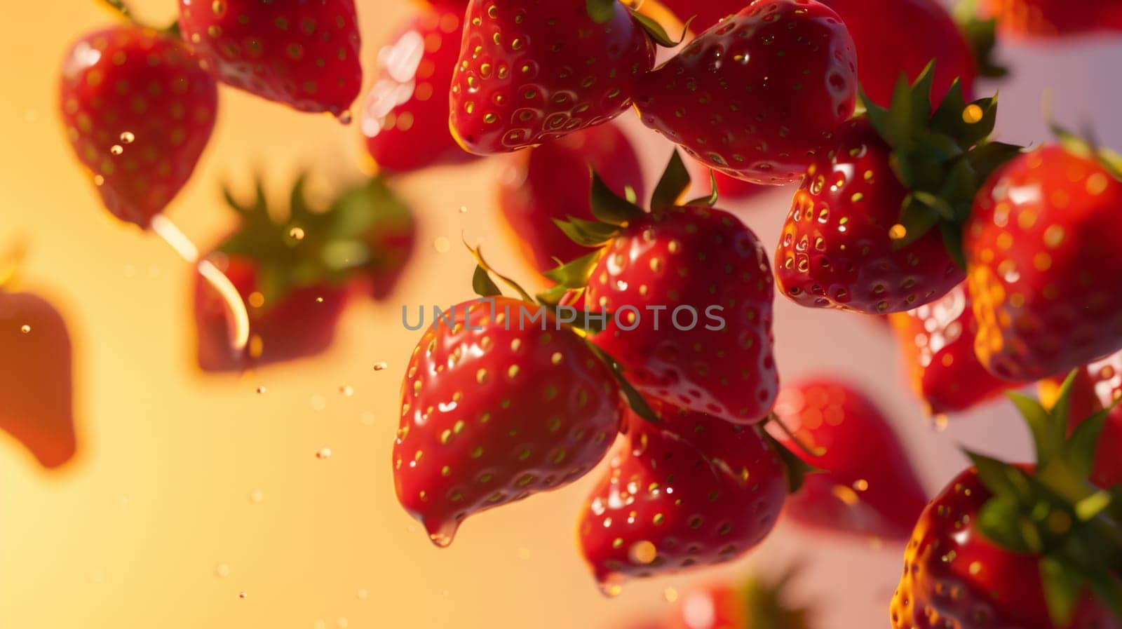 Striking silhouette of levitating strawberries against a bright background