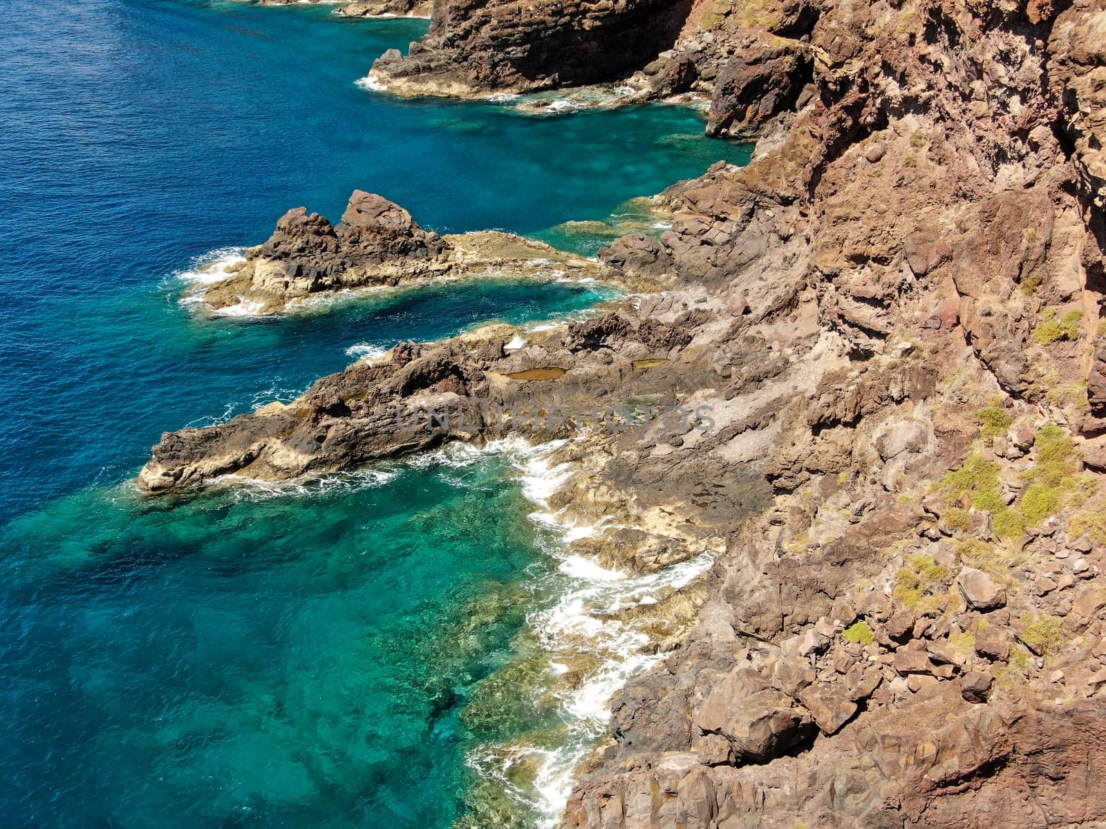 Picturesque landscape of the ocean coast. Rocks near Canical on the Madeira, Portugal. High quality photo
