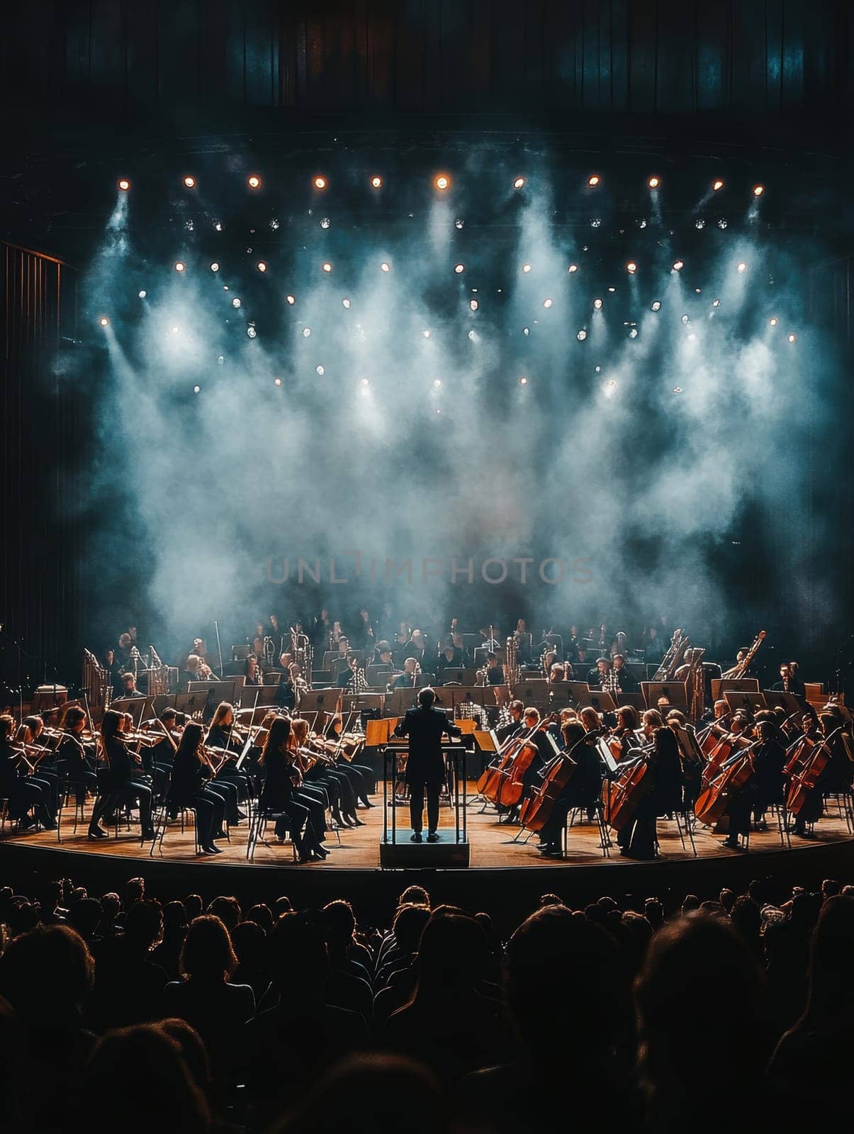 A symphony orchestra on stage . AI generative.