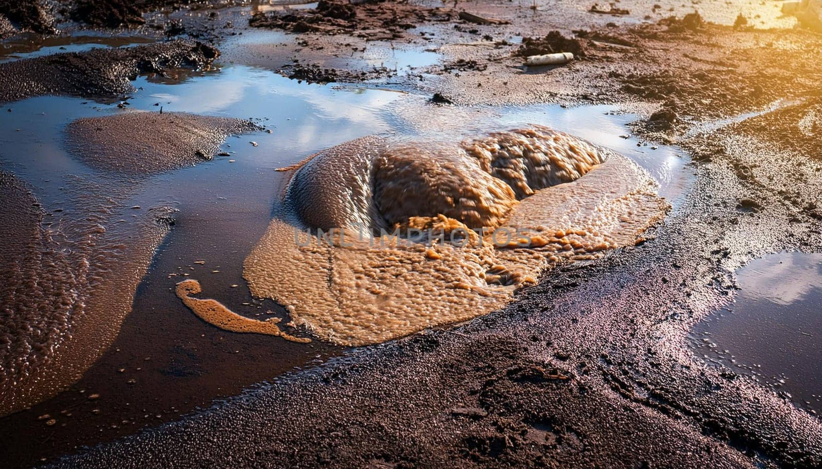 dirty industrial soil with oil and grease, AI generated image