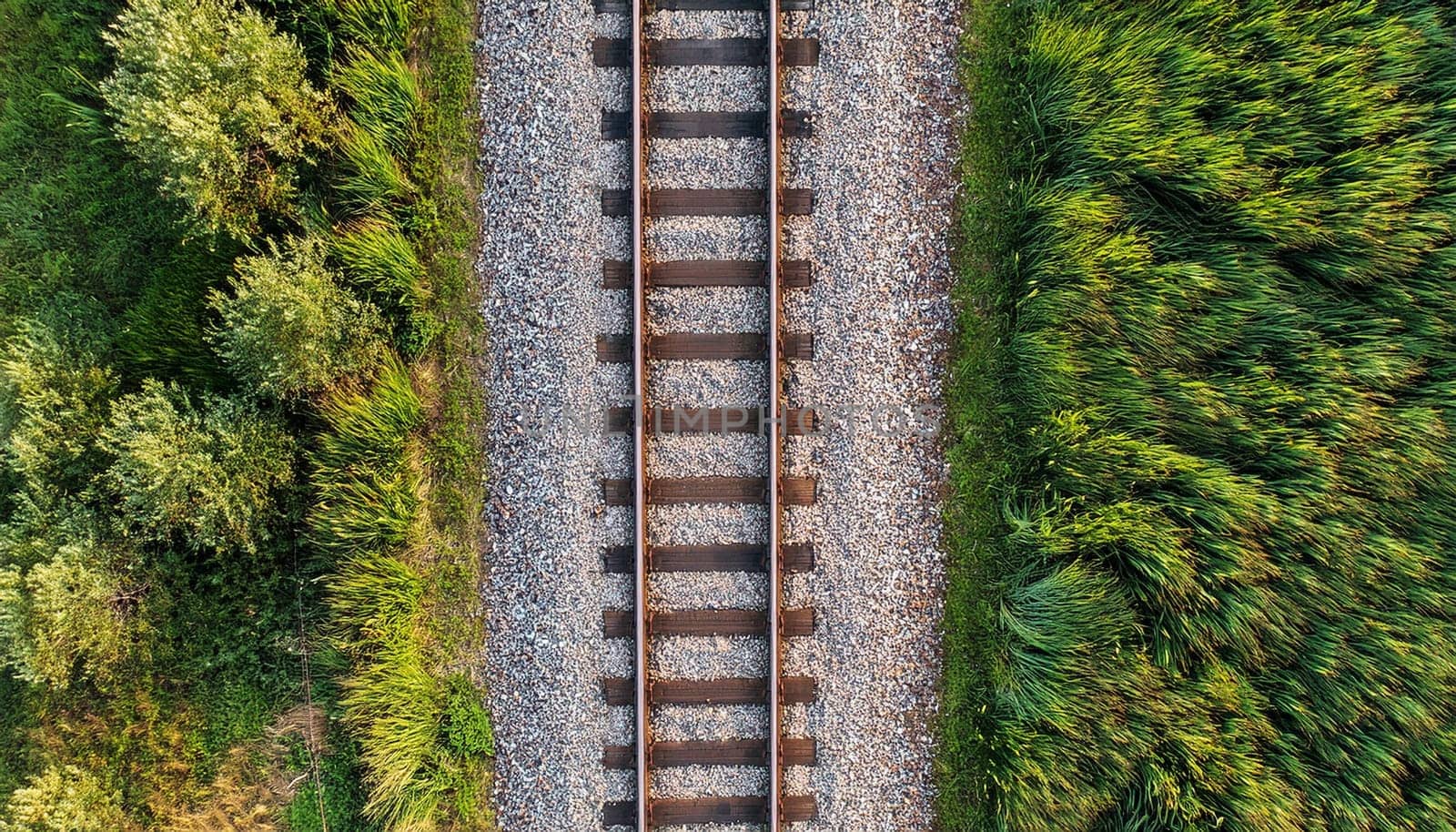 railroad tracks flat lay top view, AI generated image