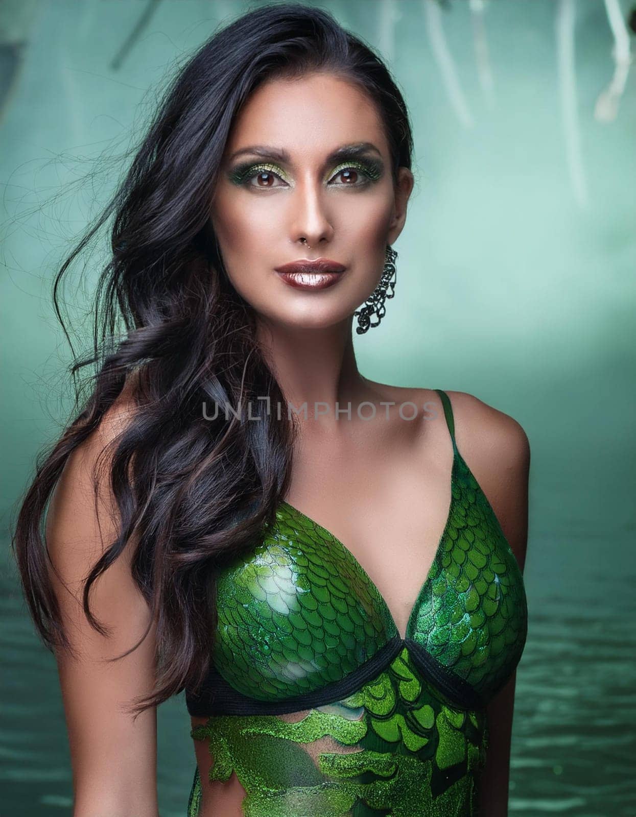 pretty young alien martian woman dressed in green, AI generated image