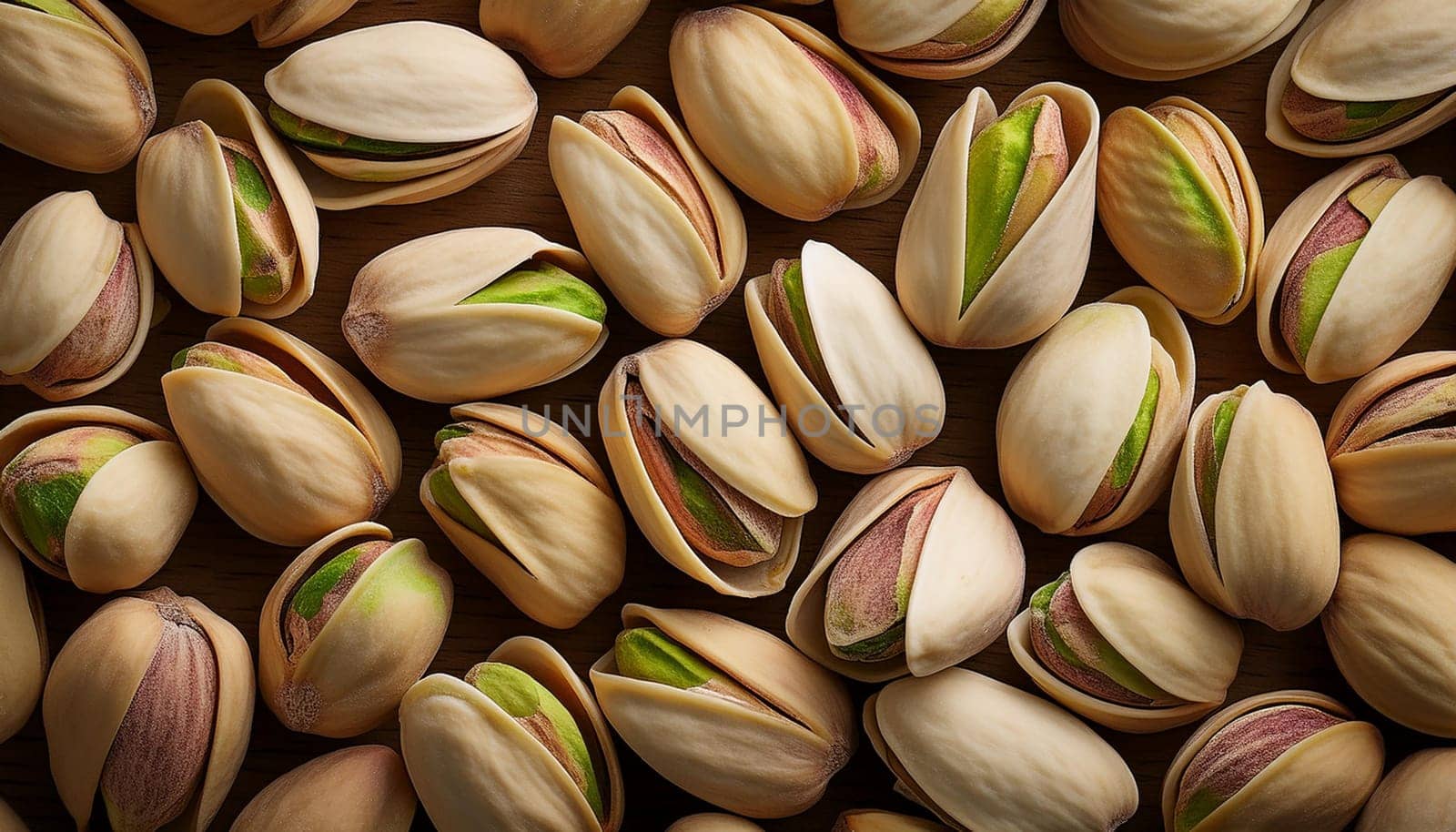 pistachios top flat view, AI generated image