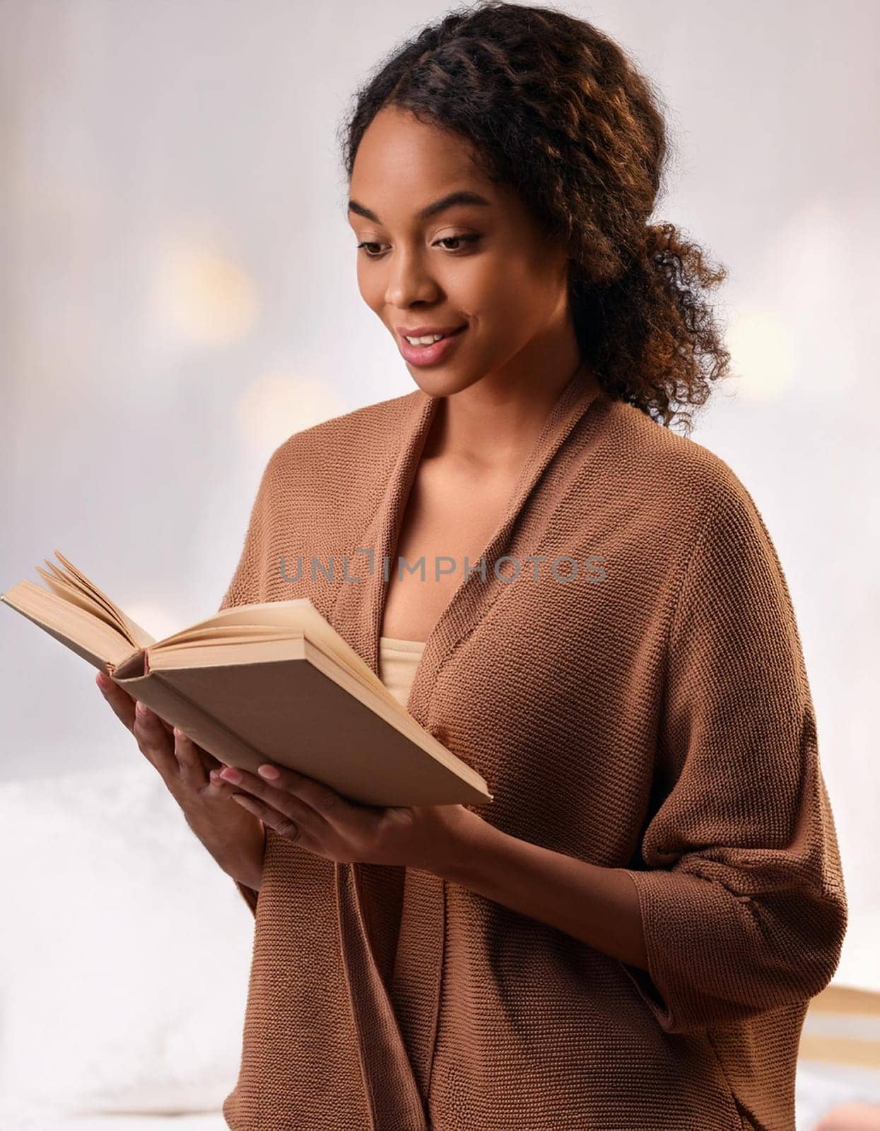 pretty young woman reading a book, AI generated image