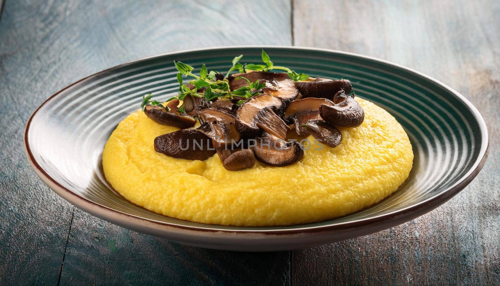 polenta with shiitakei mushrooms northern italian food, AI generated image