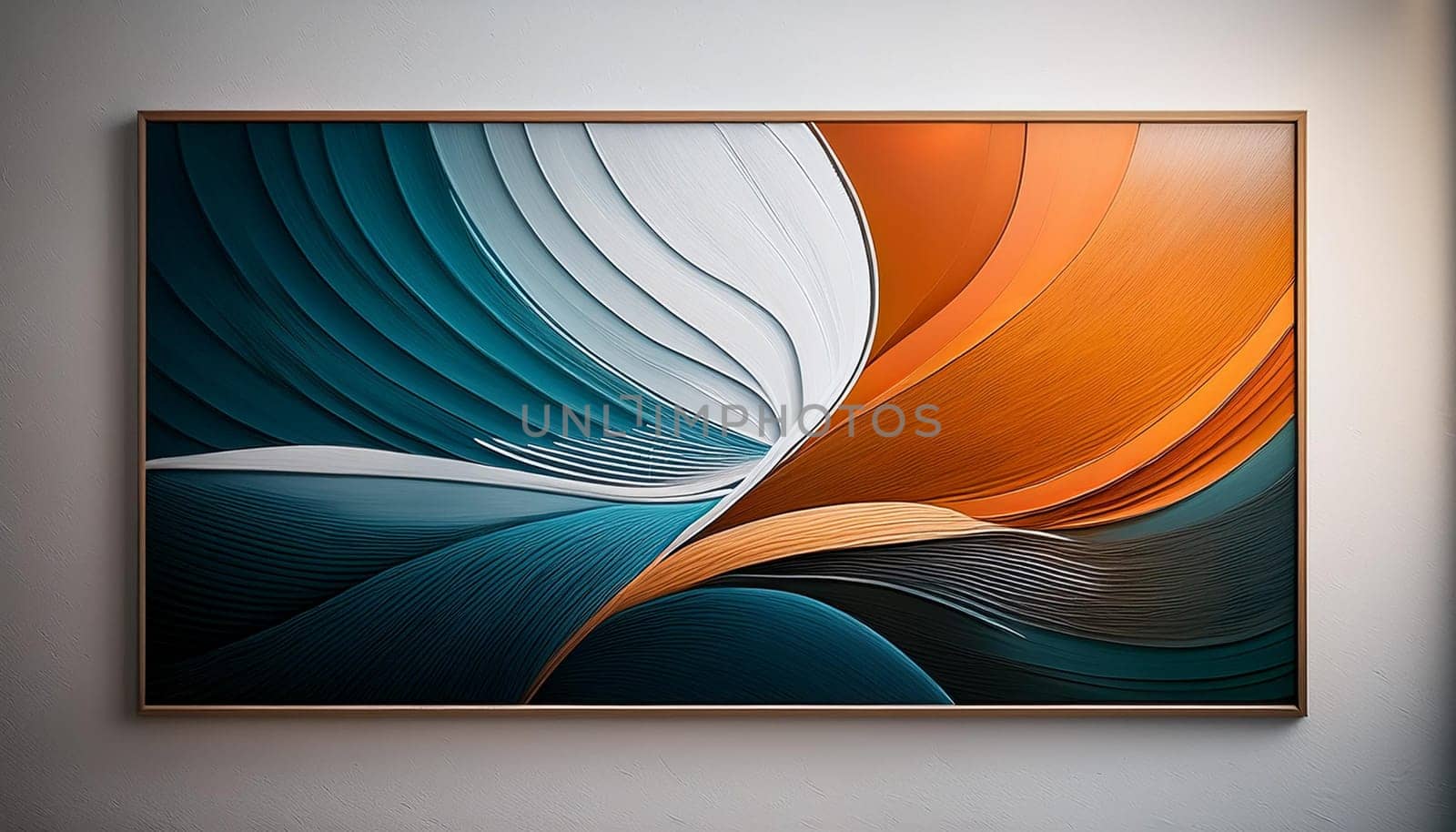 abstract modern art painting in art gallery, AI generated image