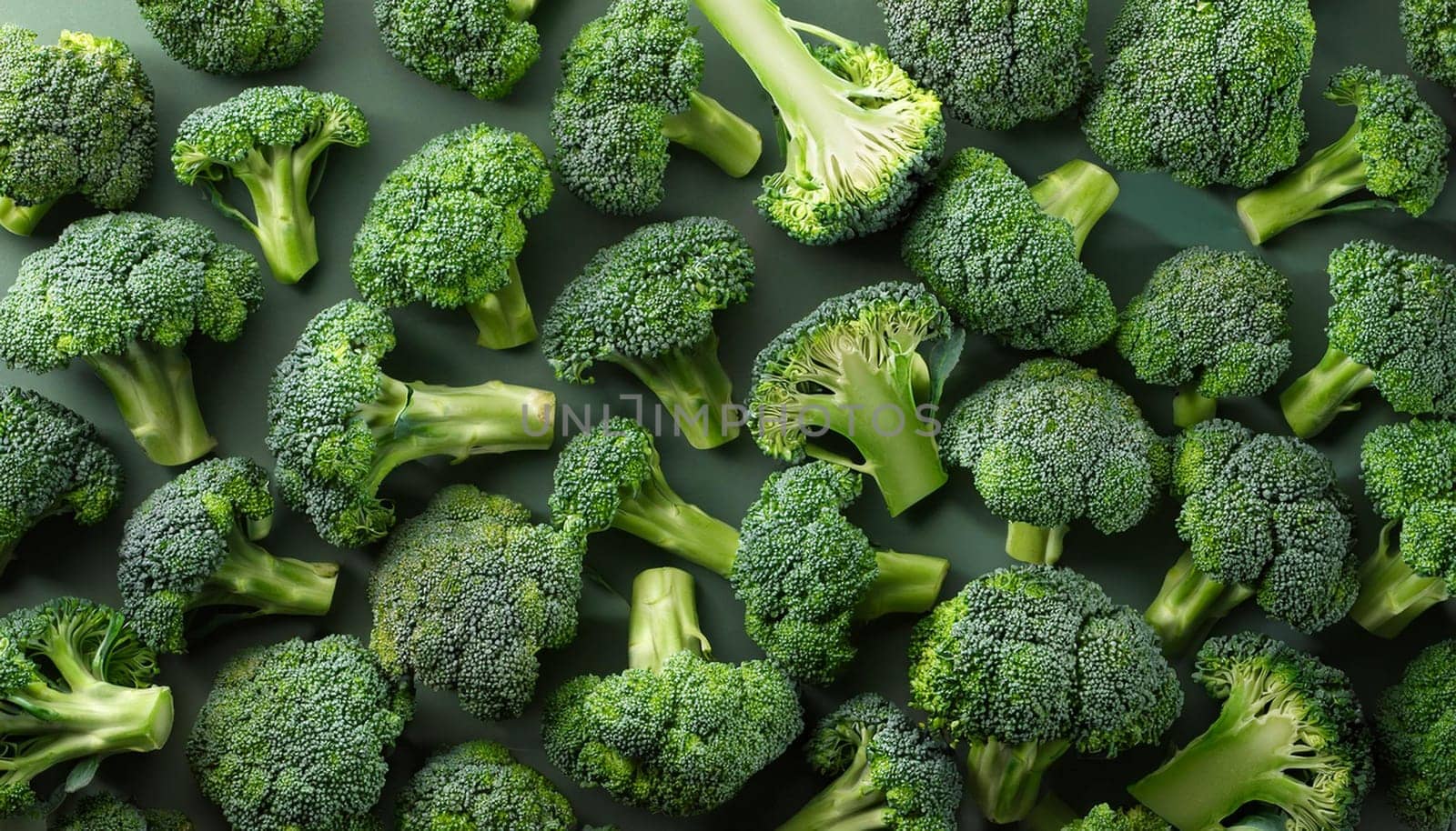 broccoli vegetables flat view, AI generated image