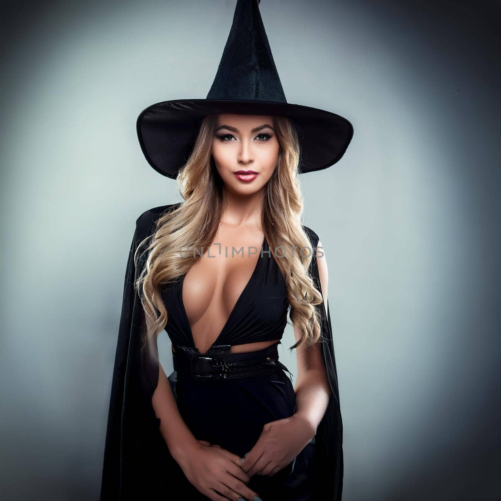 pretty young halloween witch woman, AI generated image