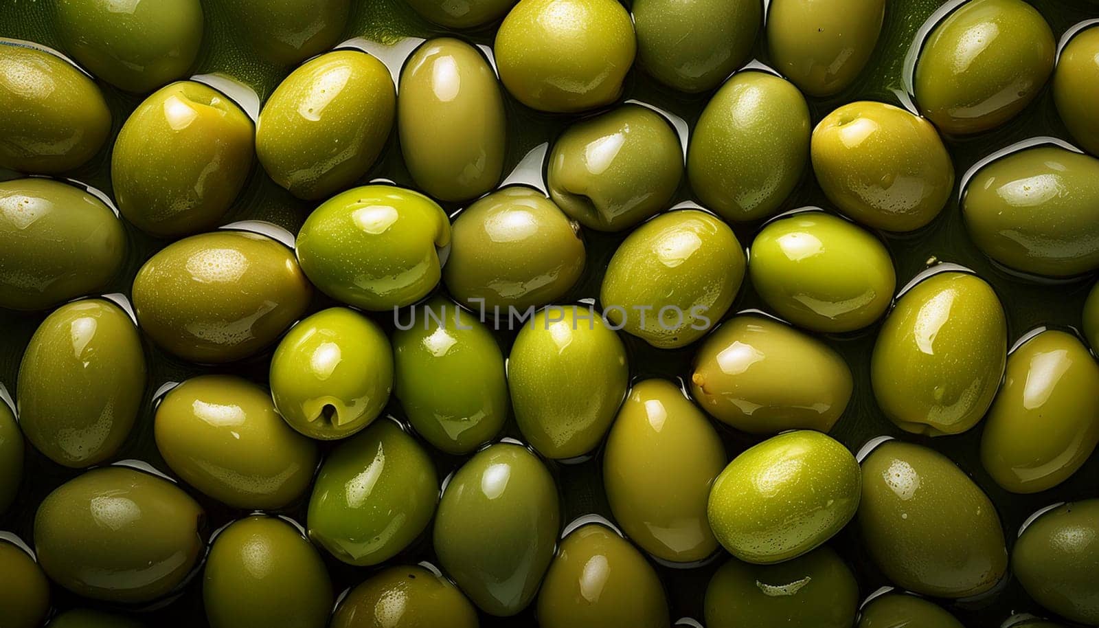 green olives vegan food top flat view full frame, AI generated image