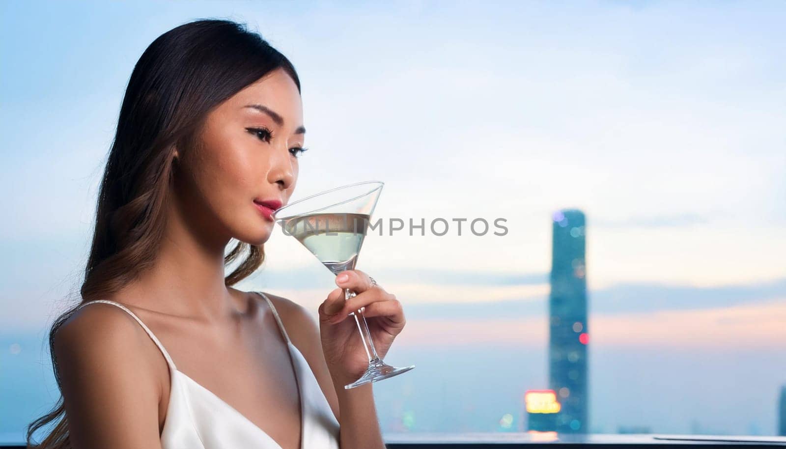 gorgeous young chinese woman in white dress, AI generated image