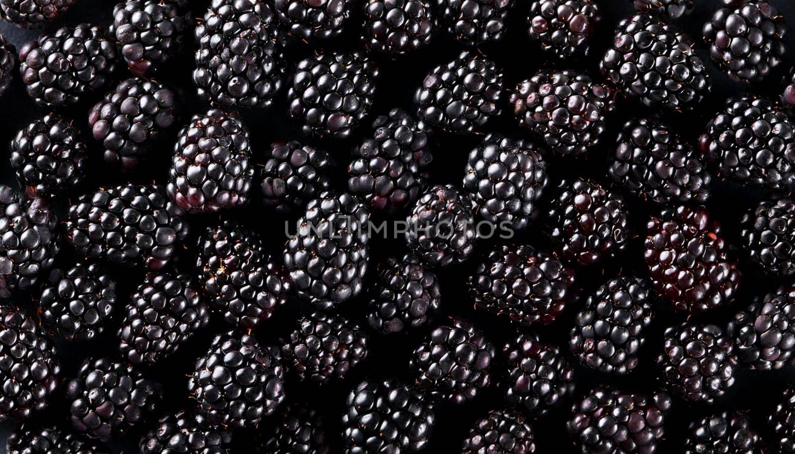 blackberries fruits vegetarian food flat top view, AI generated image