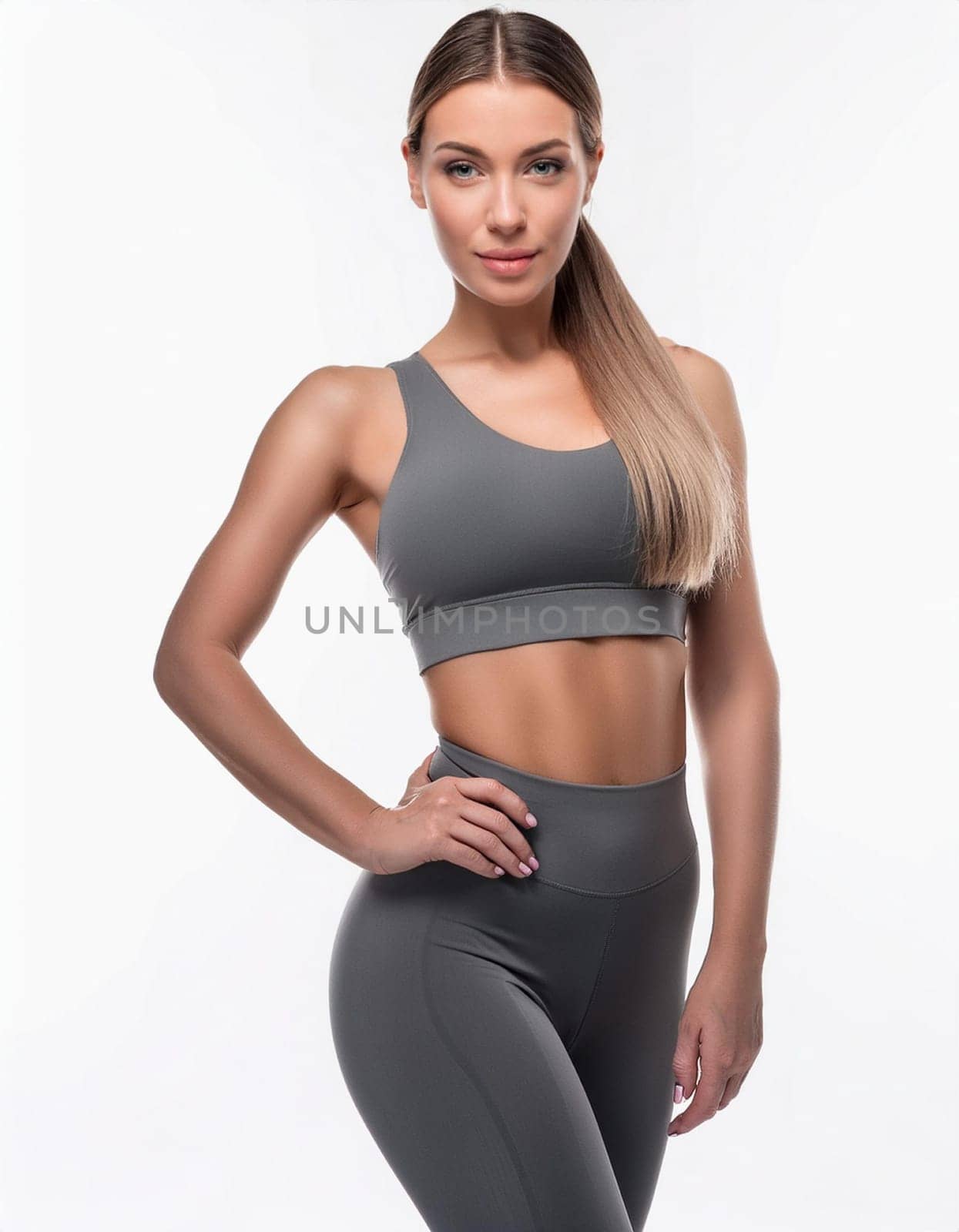 pretty young fit woman in leggings, AI generated image