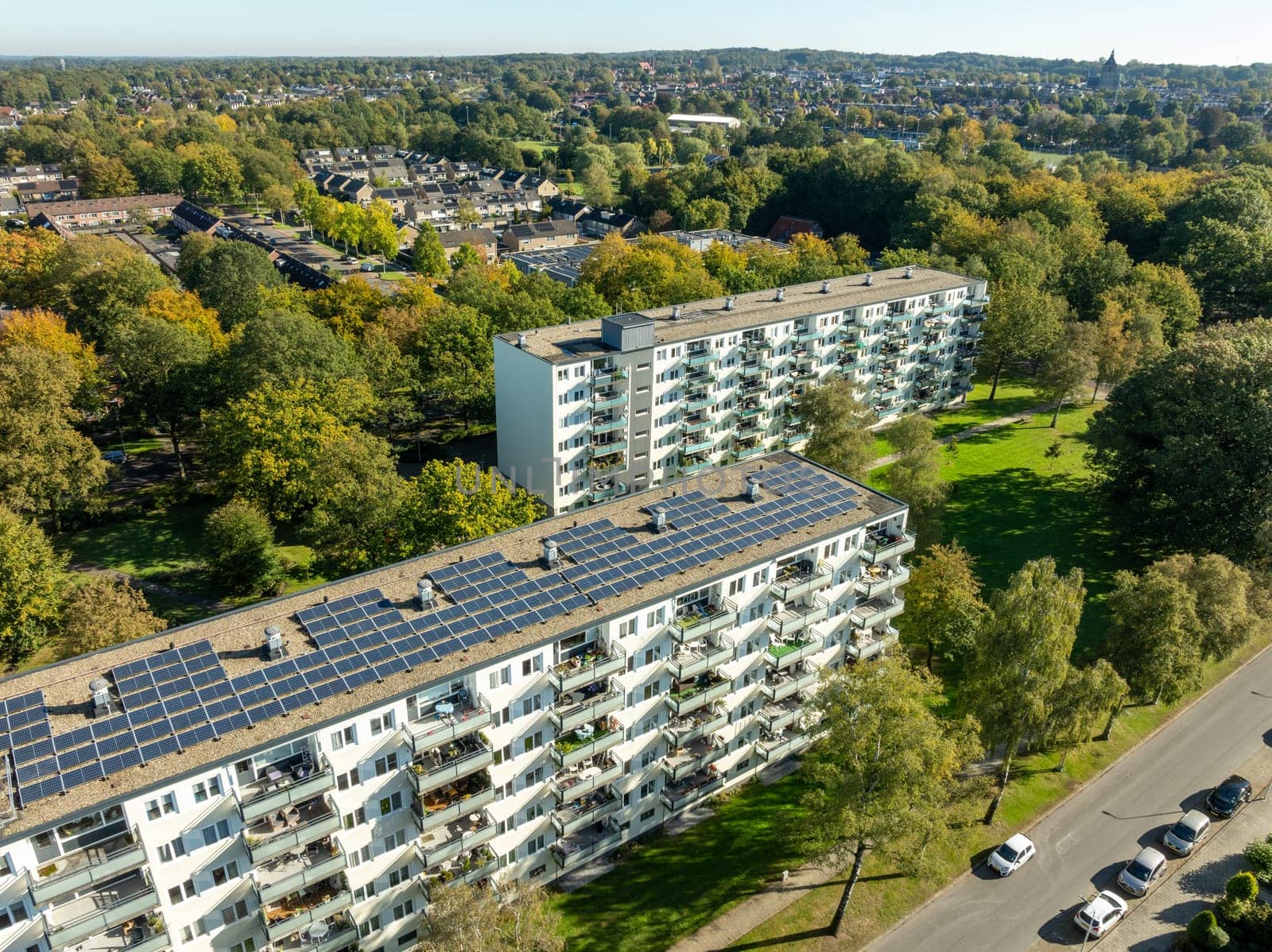 aerial view of a residential area in the netherlands with a few apartment buildings