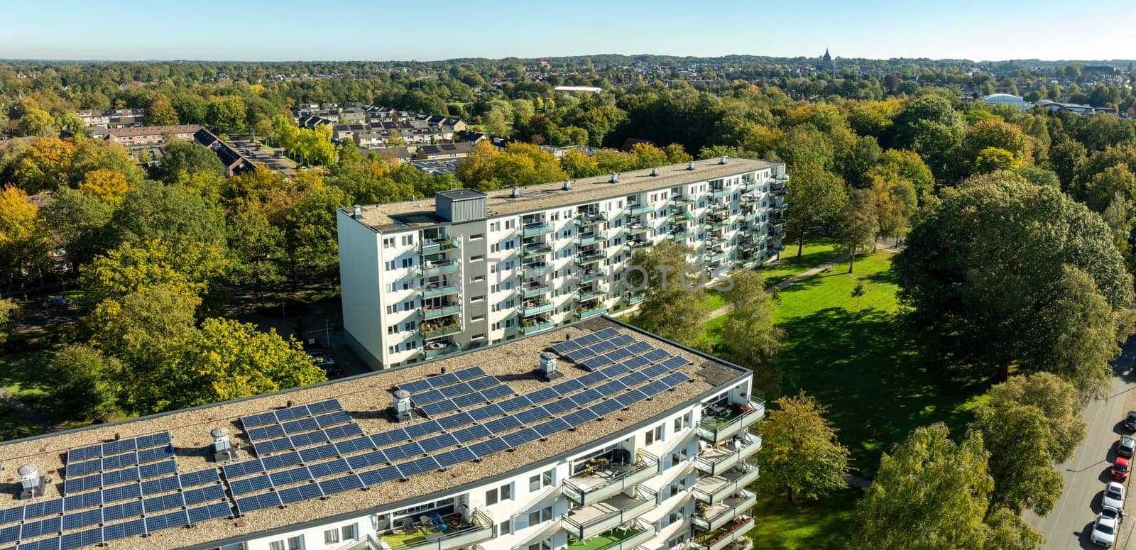 aerial view of a residential area in the netherlands with a few apartment buildings