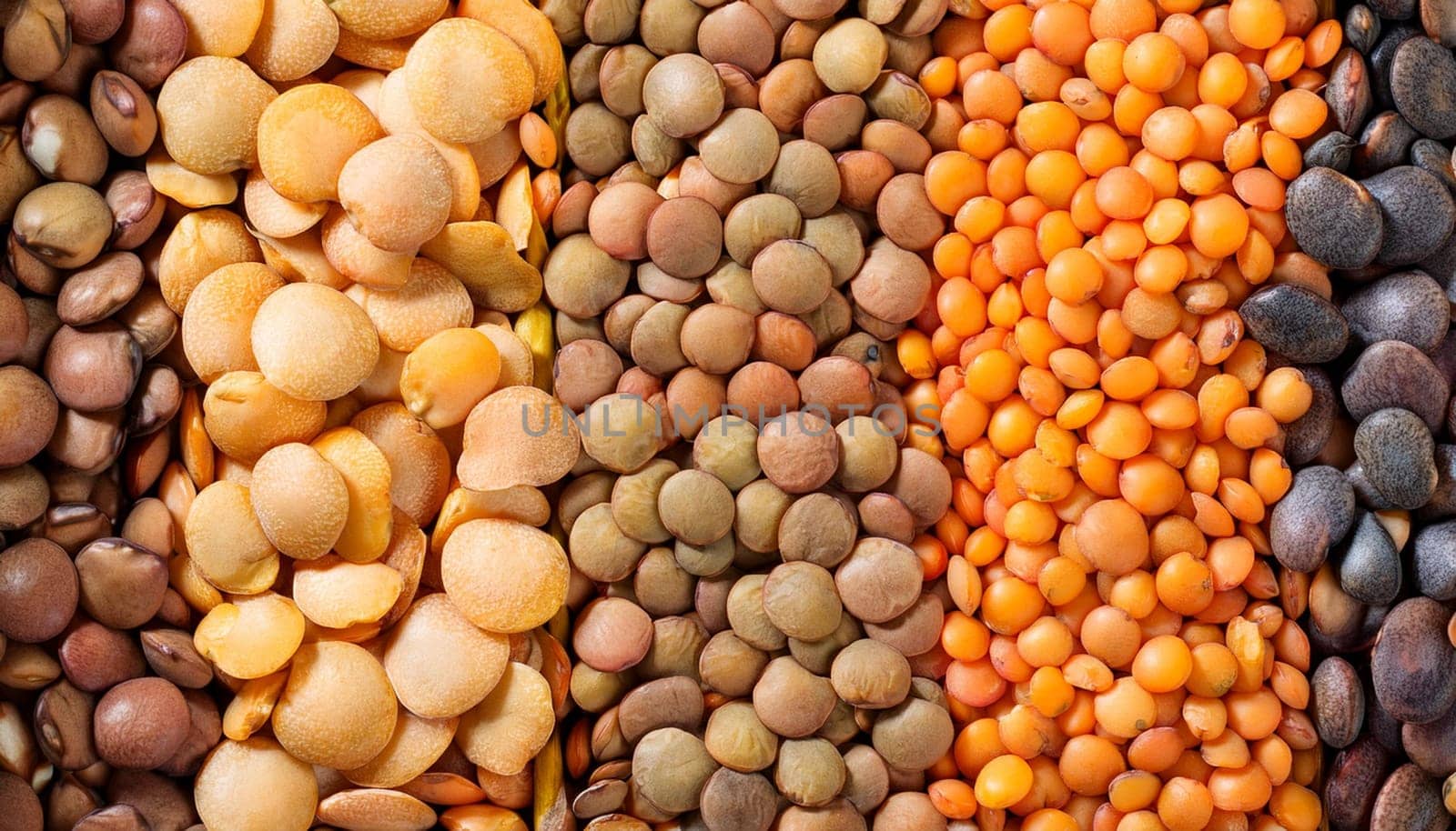 mixed lentils beans top flat view, AI generated image