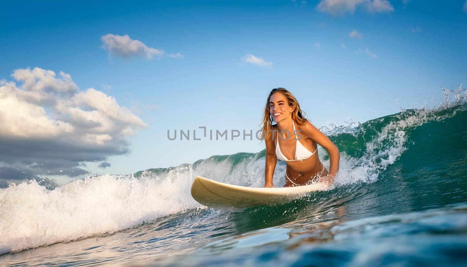 pretty young woman windsurfing, AI generated image