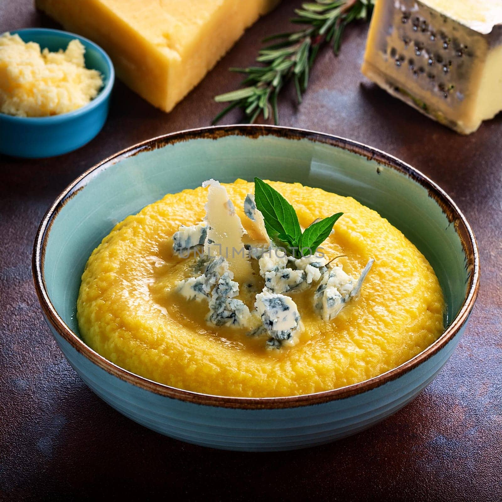 polenta with gorgonzola cheese northern italian food, AI generated image